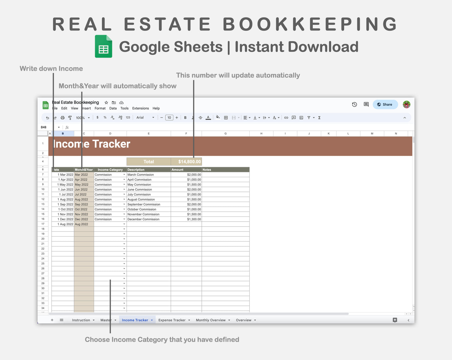 Google Sheets - Real Estate Bookkeeping - Earthy