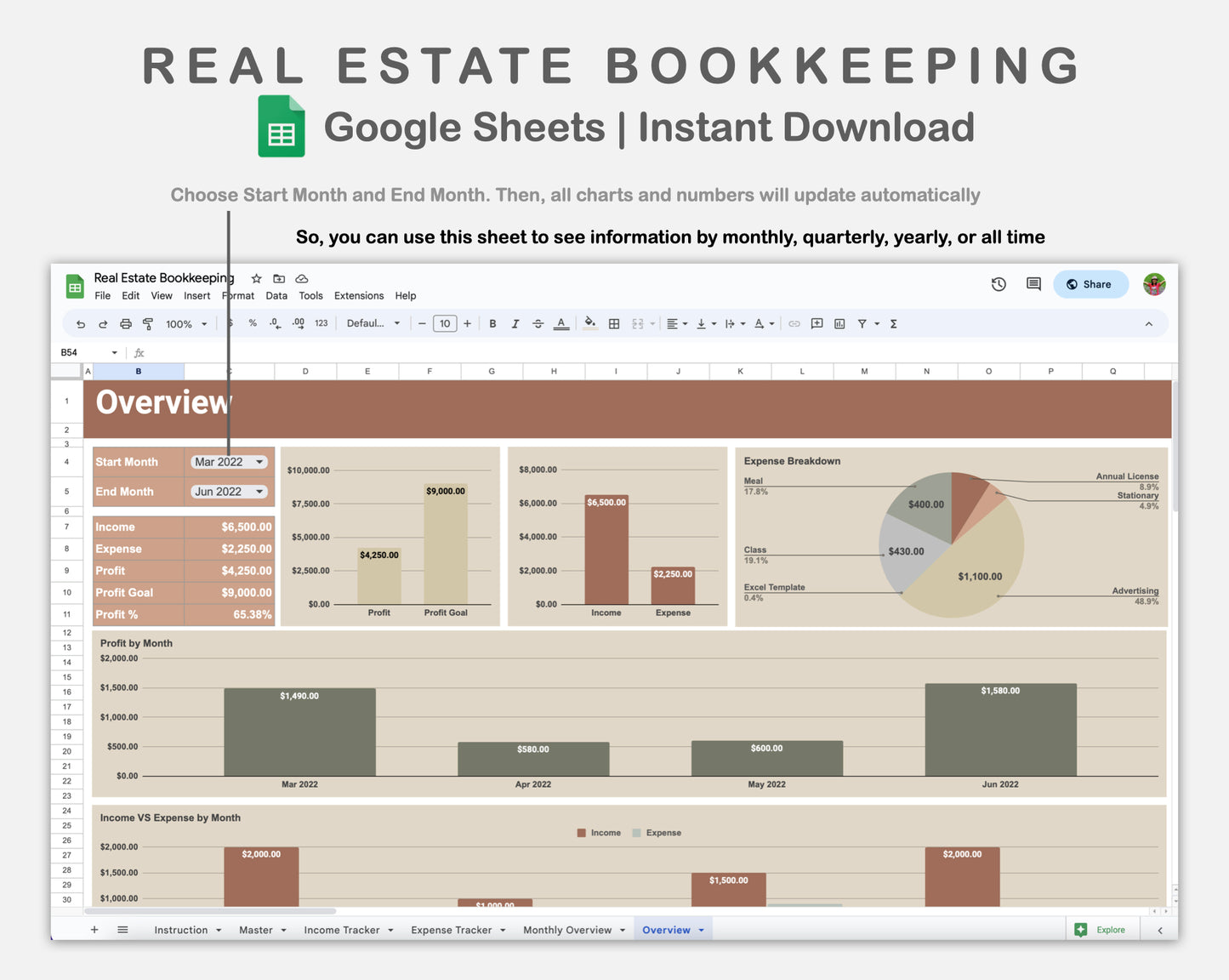 Google Sheets - Real Estate Bookkeeping - Earthy