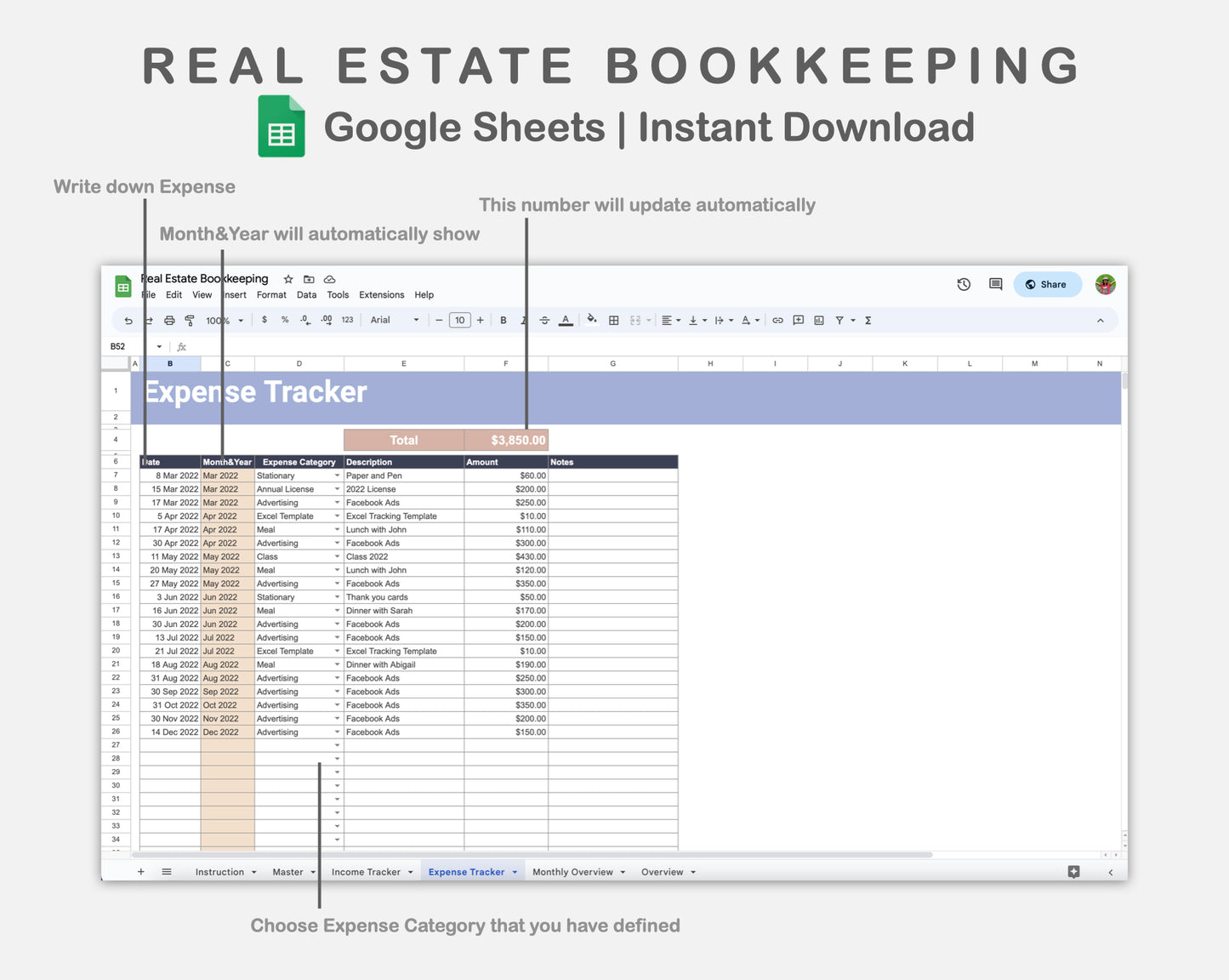 Google Sheets - Real Estate Bookkeeping - Sweet