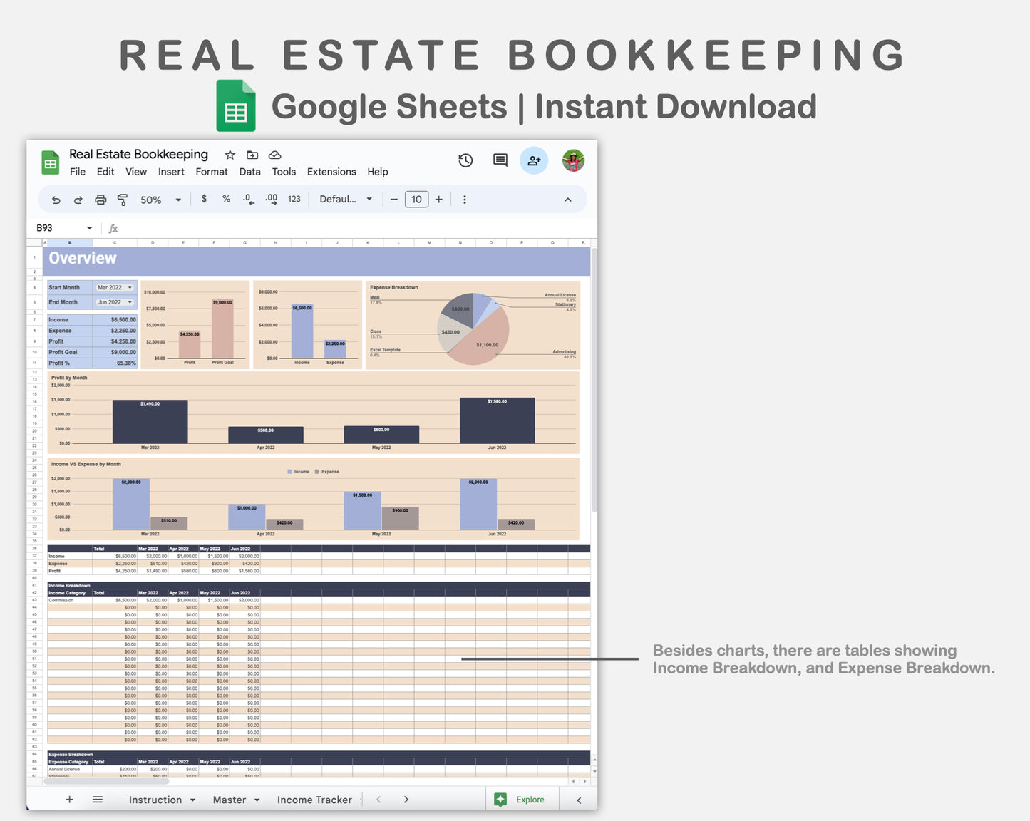 Google Sheets - Real Estate Bookkeeping - Sweet