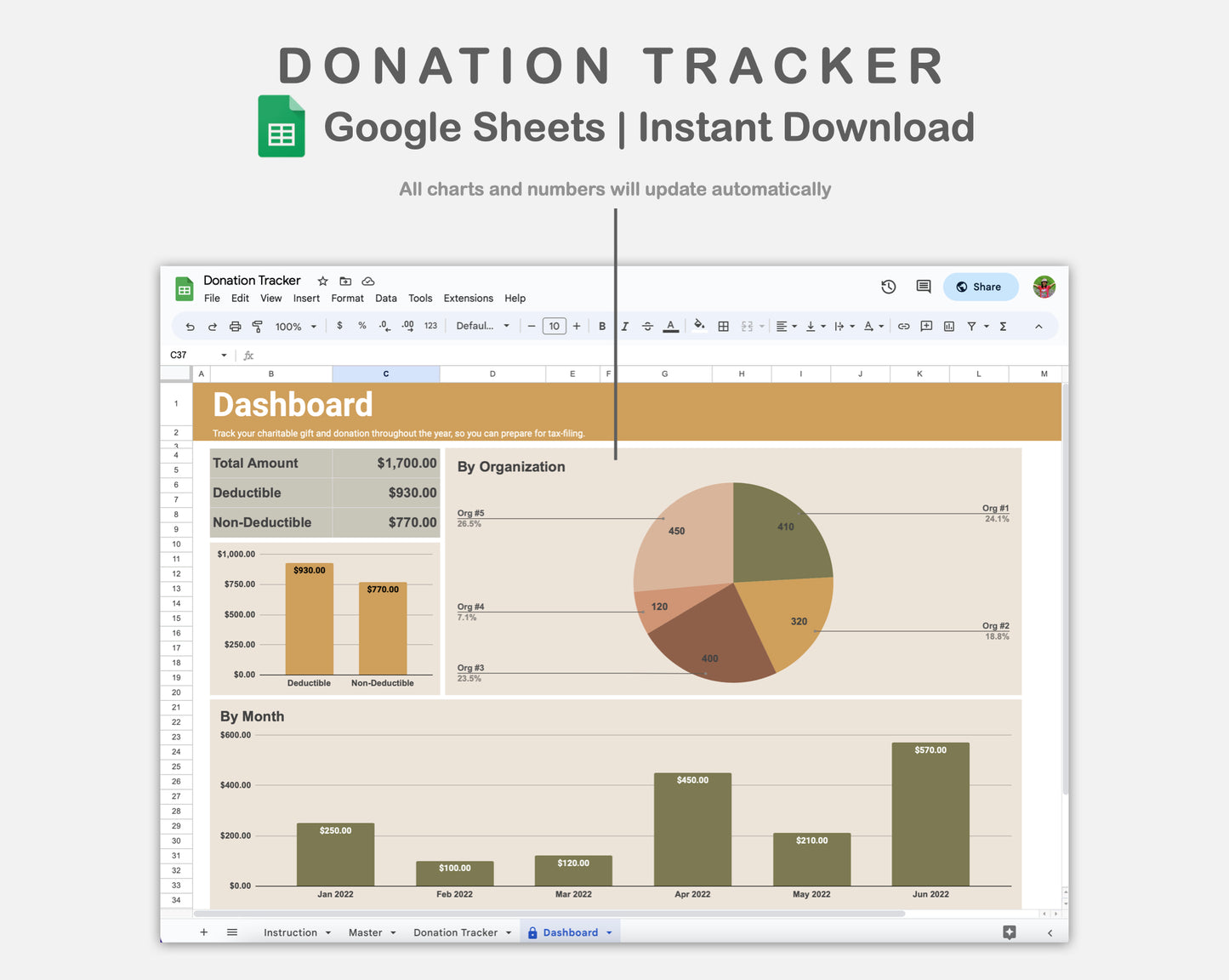 Google Sheets - Donation Tracker - Boho