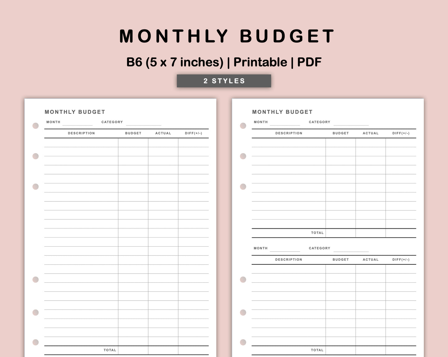 B6 Inserts - Monthly Budget