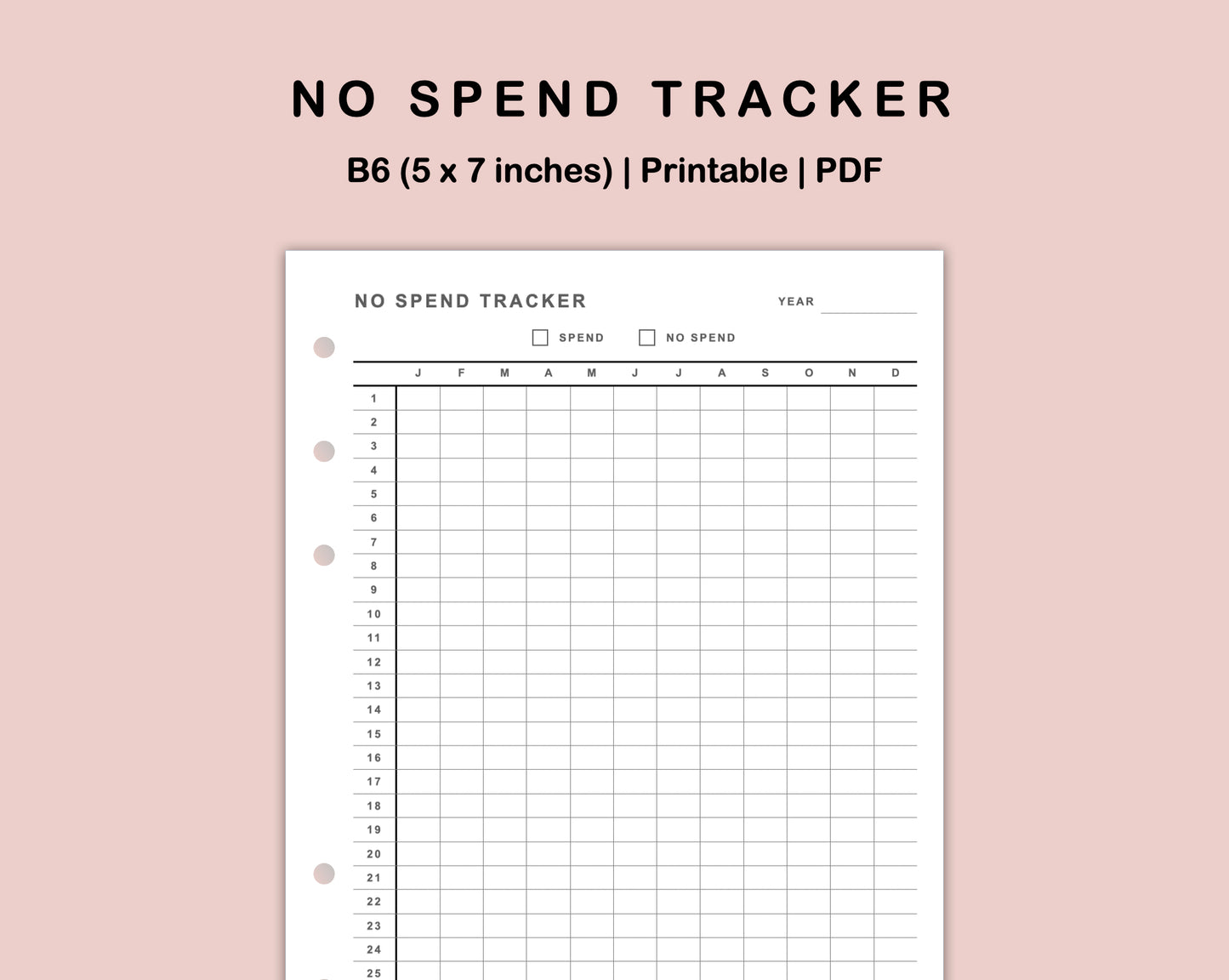 B6 Inserts - No Spend Tracker