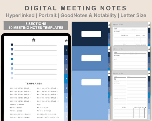 Digital Meeting Notes - Portrait - Classic Blue