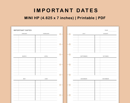 Mini Happy Planner Inserts - Importanat Dates