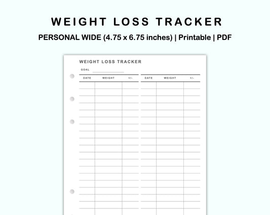 Personal Wide Inserts - Weight Loss Tracker