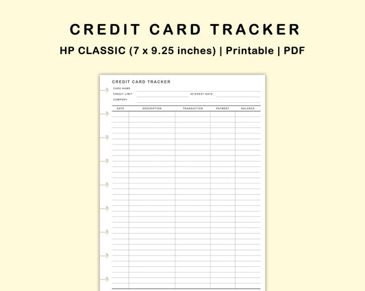 Classic HP Inserts - Credit Card Tracker