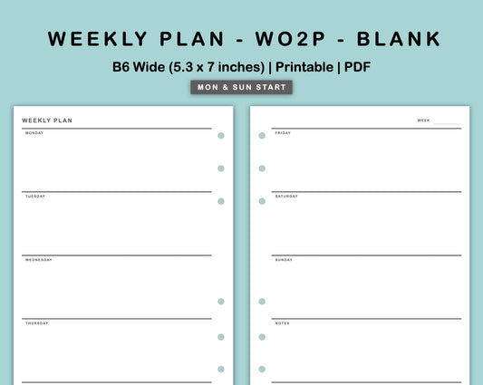 B6 Wide Inserts - Weekly Plan - WO2P - Blank