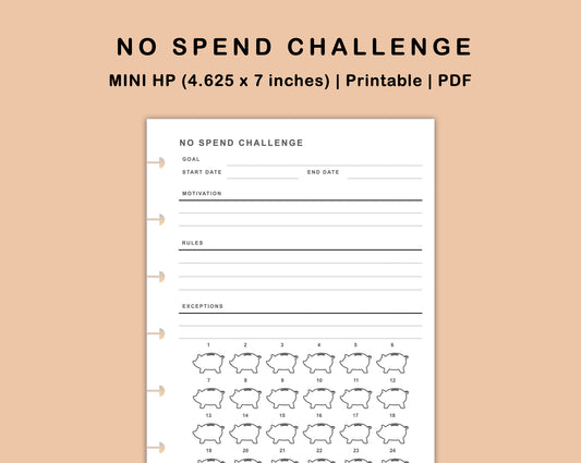 Mini Happy Planner Inserts - No Spend Challenge