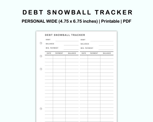 Personal Wide Inserts - Debt Snowball Tracker