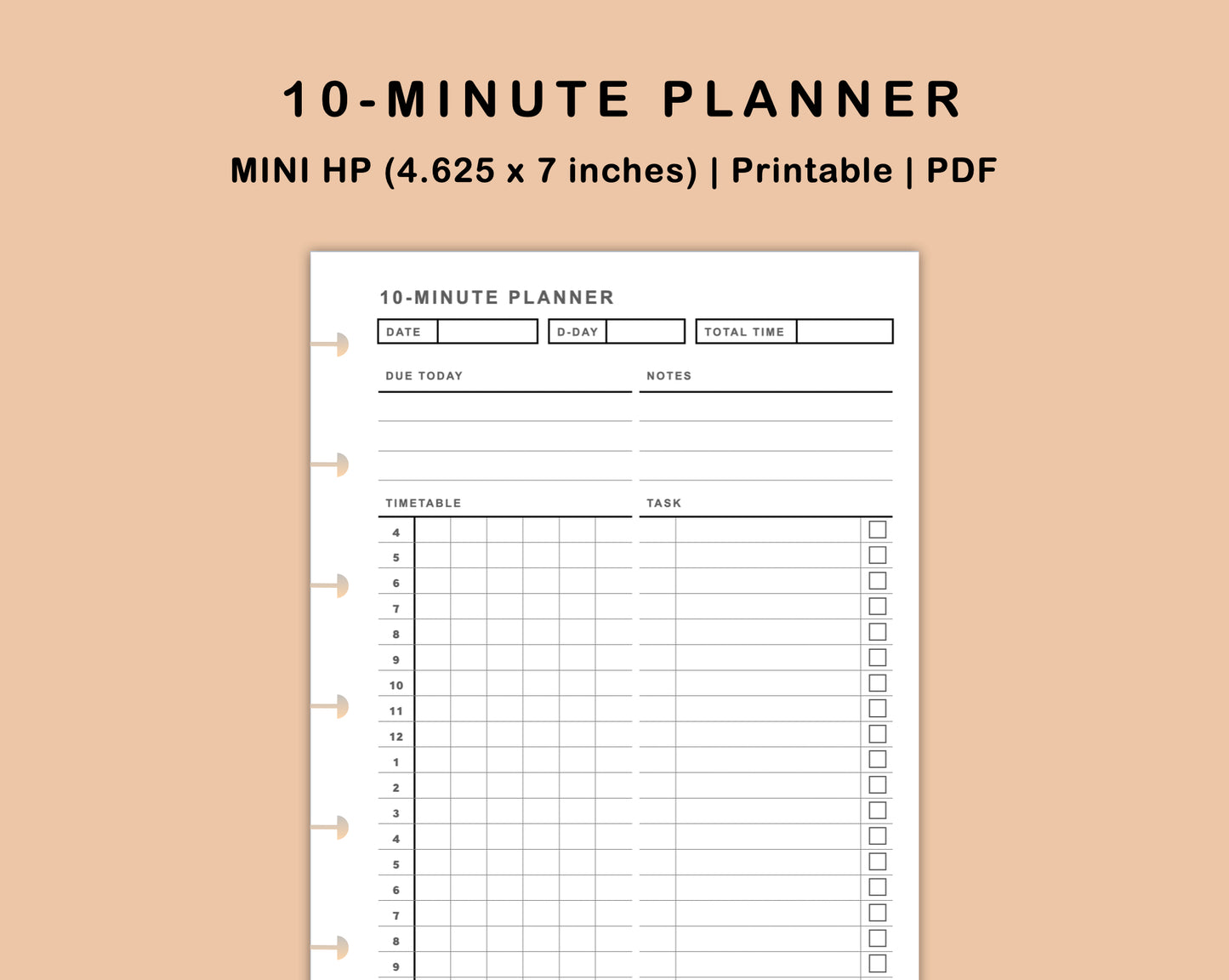 Mini Happy Planner Inserts - 10 Minute Tracker