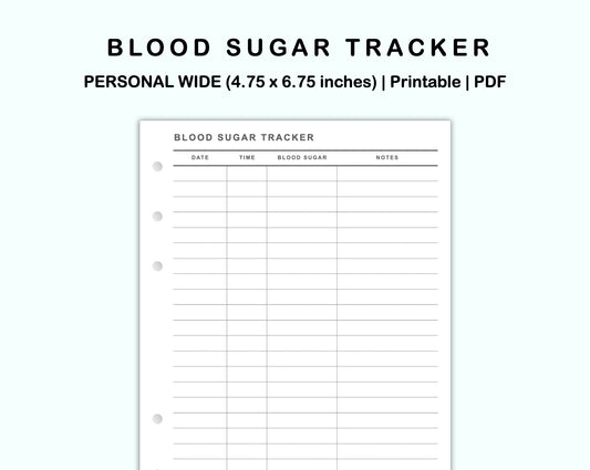 Personal Wide Inserts - Blood Sugar Tracker