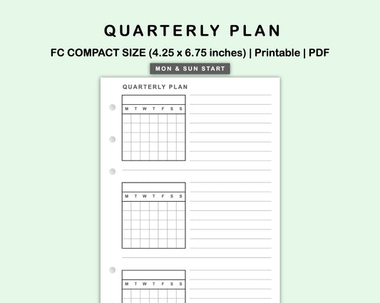 FC Compact Inserts - Quarterly Plan with Calendar