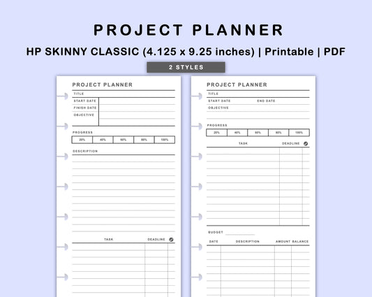 Skinny Classic HP Inserts - Project Planner