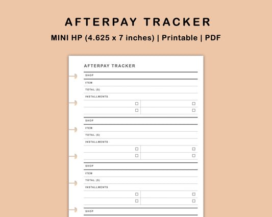 Mini Happy Planner Inserts - Afterpay Tracker