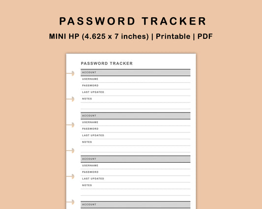 Mini Happy Planner Inserts - Password Tracker