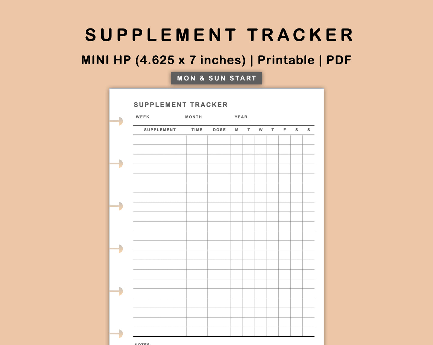 Mini Happy Planner Inserts - Supplement Tracker