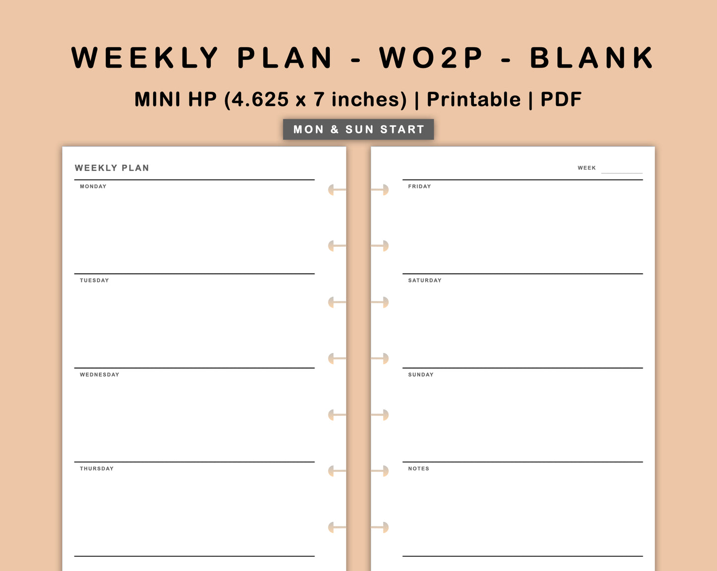 Mini Happy Planner Inserts - Weekly Plan - WO2P - Blank