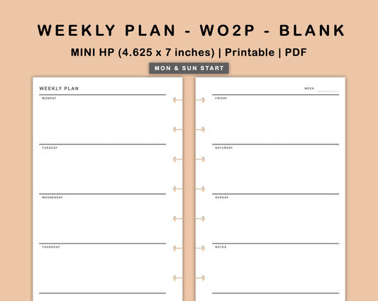 Mini Happy Planner Inserts - Weekly Plan - WO2P - Blank