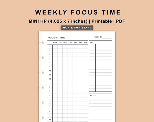 Mini Happy Planner Inserts - Weekly Focus Time