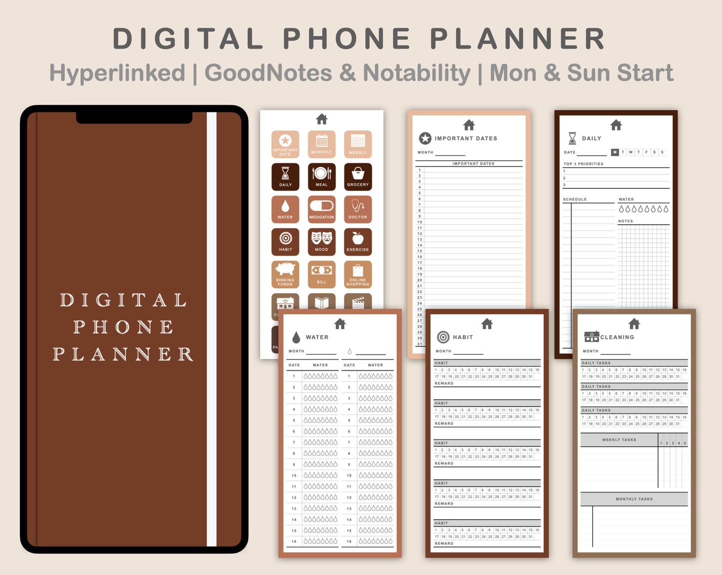 Digital Phone Planner - Brown Coffee