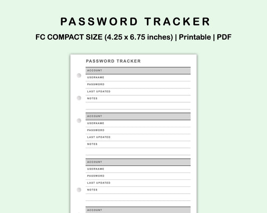 FC Compact Inserts - Password Tracker