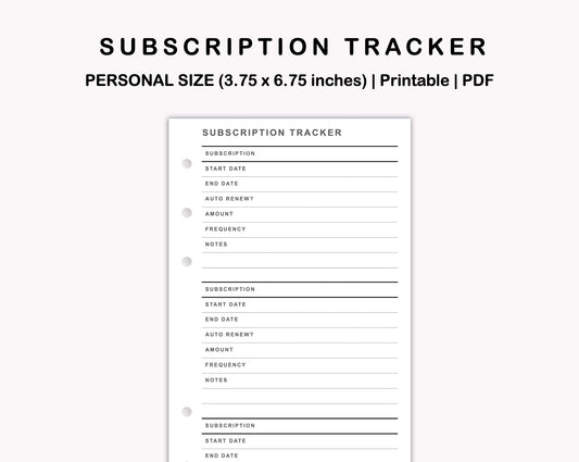 Personal Inserts - Subscription Tracker
