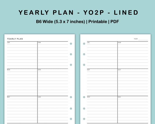 B6 Wide Inserts - Yearly Plan - YO2P - Lined