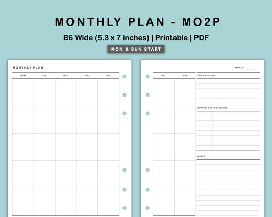 B6 Wide Inserts - Monthly Plan - MO2P - with Top Priority