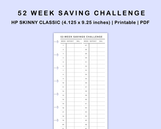 Skinny Classic HP Inserts - 52 Week Saving Challenge