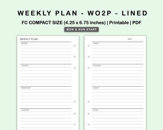 FC Compact Inserts - Weekly Plan - WO2P - Lined