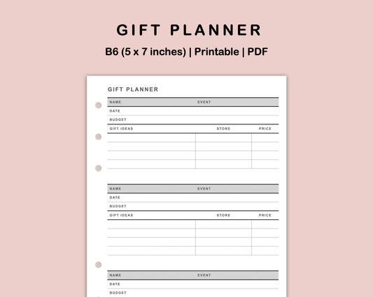 B6 Inserts - Gift Planner