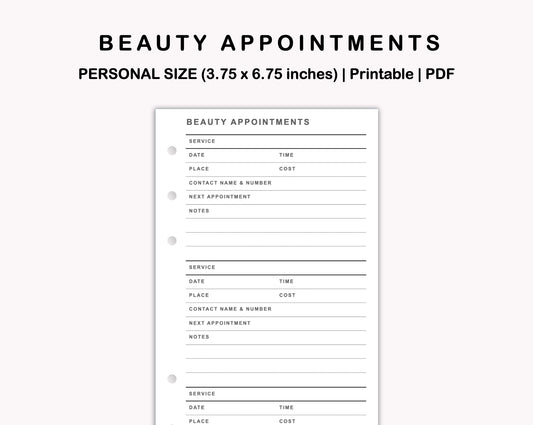 Personal Inserts - Beauty Appointments