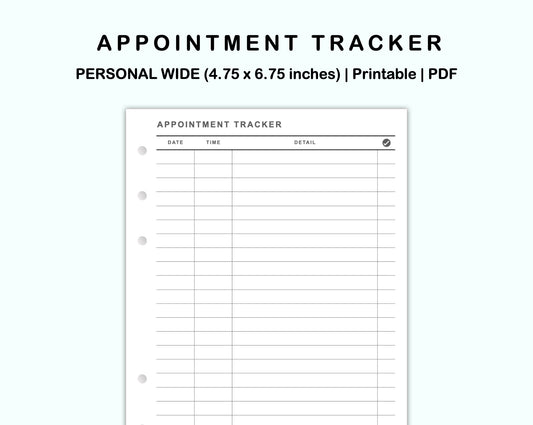 Personal Wide Inserts - Appointment Tracker