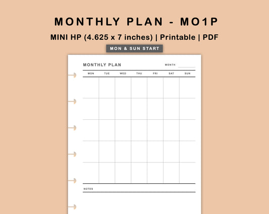 Mini Happy Planner Inserts - Monthly Plan - MO1P