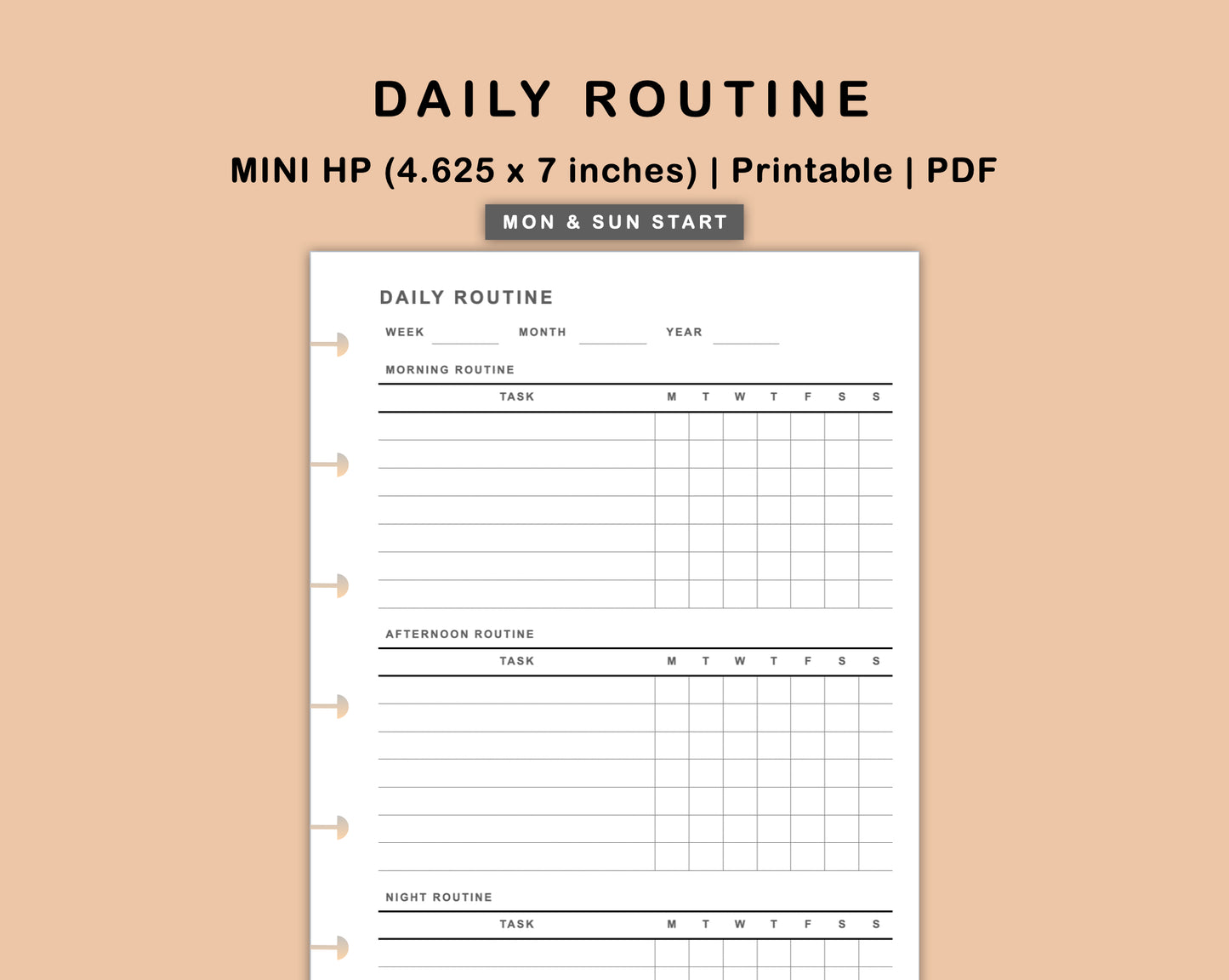 Mini Happy Planner Inserts - Daily Routine