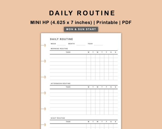 Mini Happy Planner Inserts - Daily Routine