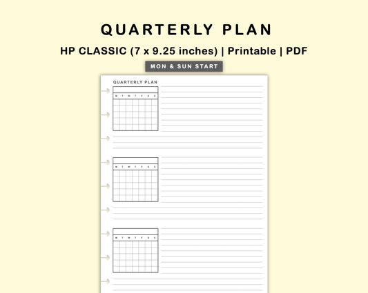 Classic HP Inserts - Quarterly Plan with Calendar