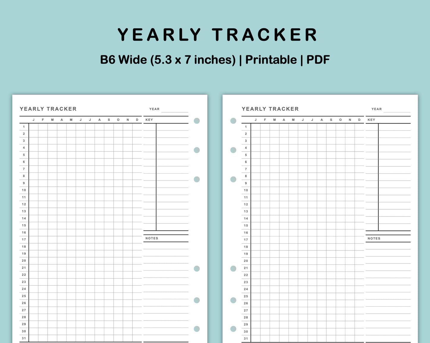 B6 Wide Inserts - Yearly Tracker