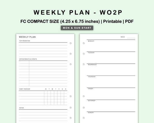 FC Compact Inserts - Weekly Plan - WO2P - with Habit Tracker