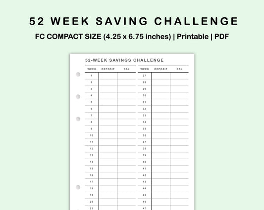 FC Compact Inserts - 52 Week Saving Challenge