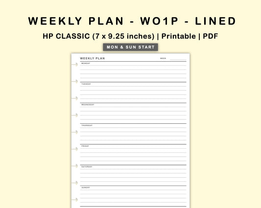 Classic HP Inserts - Weekly Plan - WO1P - Lined