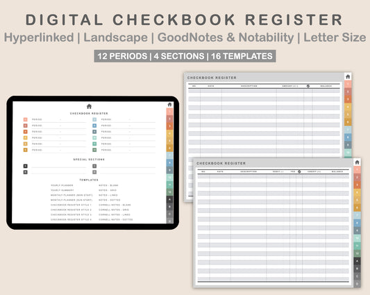 Digital Checkbook Register - Landscape - Boho