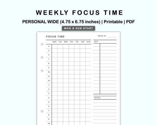 Personal Wide Inserts - Weekly Focus Time