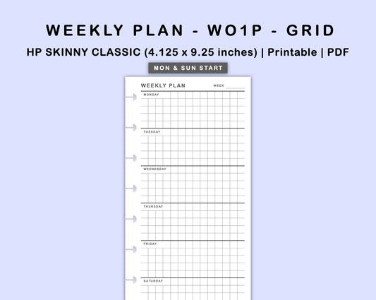 Skinny Classic HP Inserts - Weekly Plan - WO1P - Grid