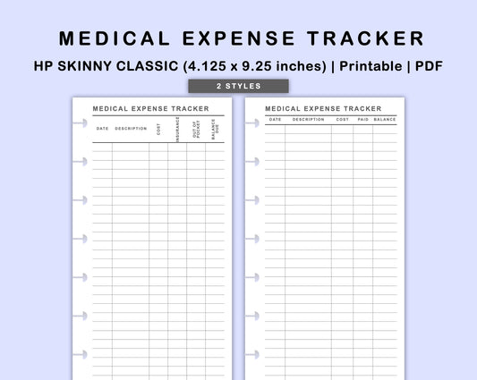 Skinny Classic HP Inserts - Medical Expense Tracker