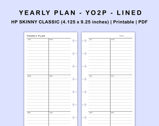 Skinny Classic HP Inserts - Yearly Plan - YO2P - Lined