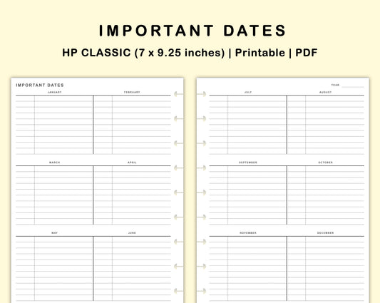 Classic HP Inserts - Important Dates