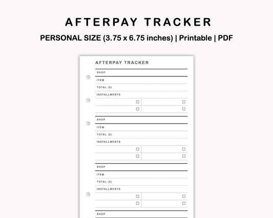 Personal Inserts - Afterpay Tracker