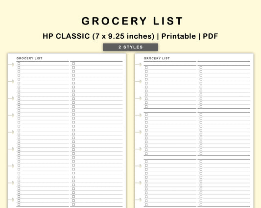 Classic HP Inserts - Grocery List